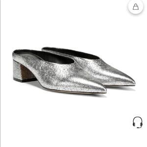 VINCE Ralston Pointy Toe Mule In Silver Metallic leather 6M